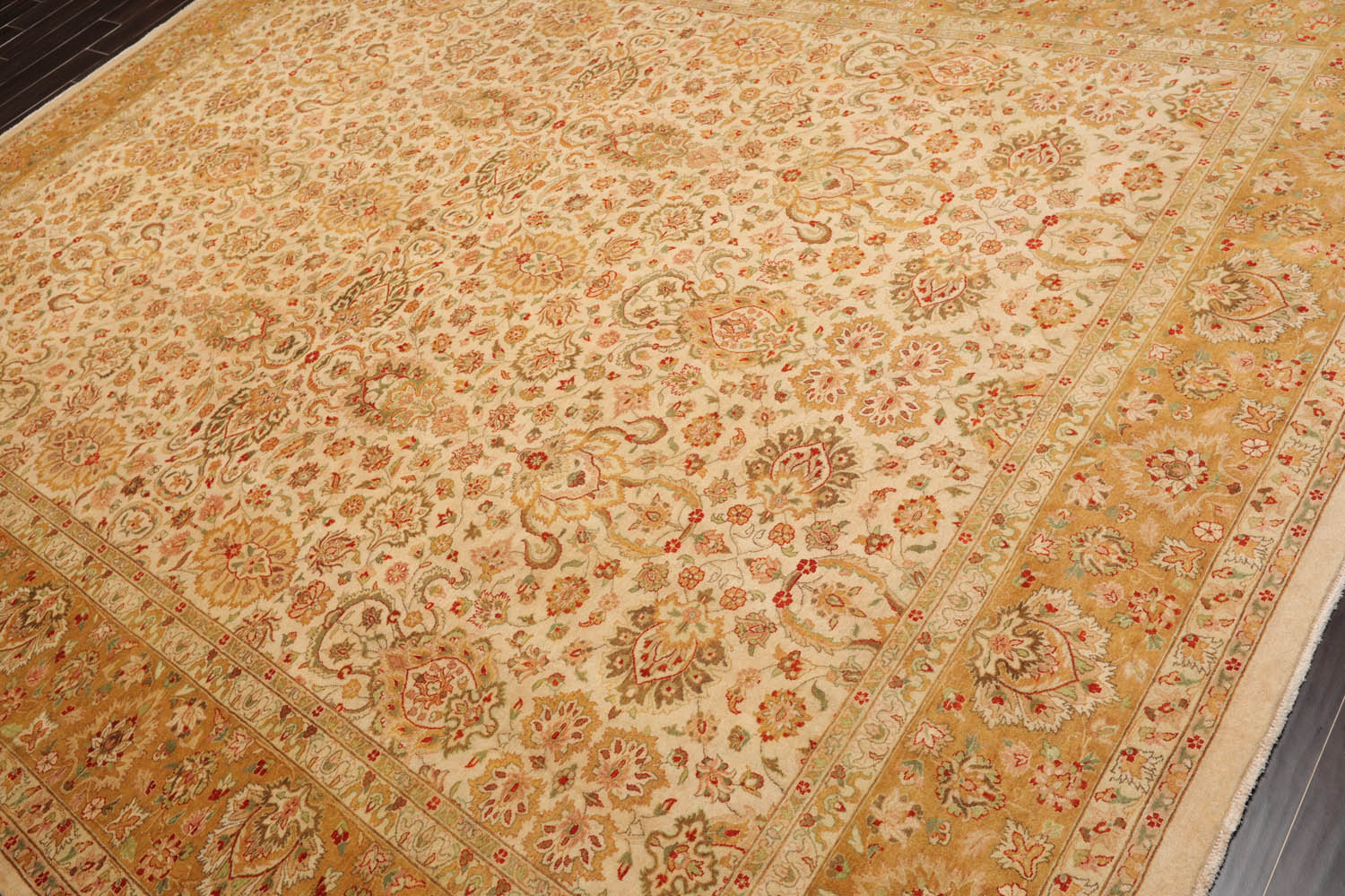 9x12 Beige, Tan, Green Color Hand Knotted All-Over 100% Wool Traditional Oriental Rug