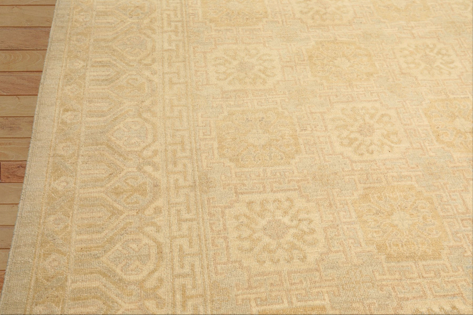 8x10 Beige, Tan, Celadon Color Hand Knotted Oushak Wool Transitional Oriental Rug