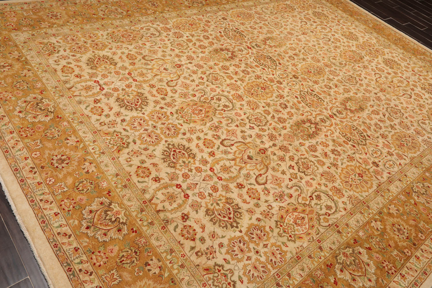 9x12 Beige, Tan, Green Color Hand Knotted All-Over 100% Wool Traditional Oriental Rug