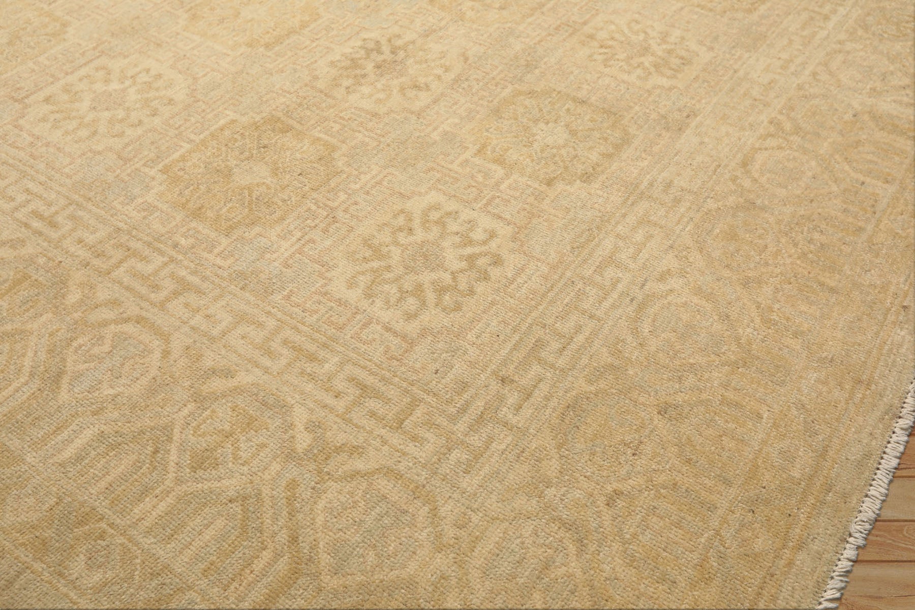 8x10 Beige, Tan, Celadon Color Hand Knotted Oushak Wool Transitional Oriental Rug