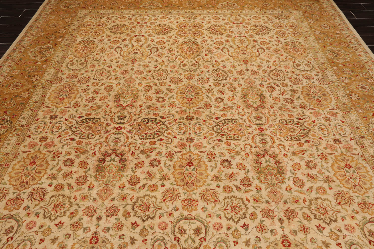 9x12 Beige, Tan, Green Color Hand Knotted All-Over 100% Wool Traditional Oriental Rug