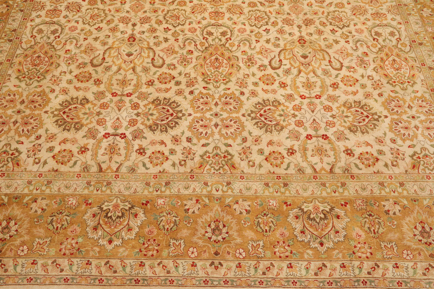 9x12 Beige, Tan, Green Color Hand Knotted All-Over 100% Wool Traditional Oriental Rug