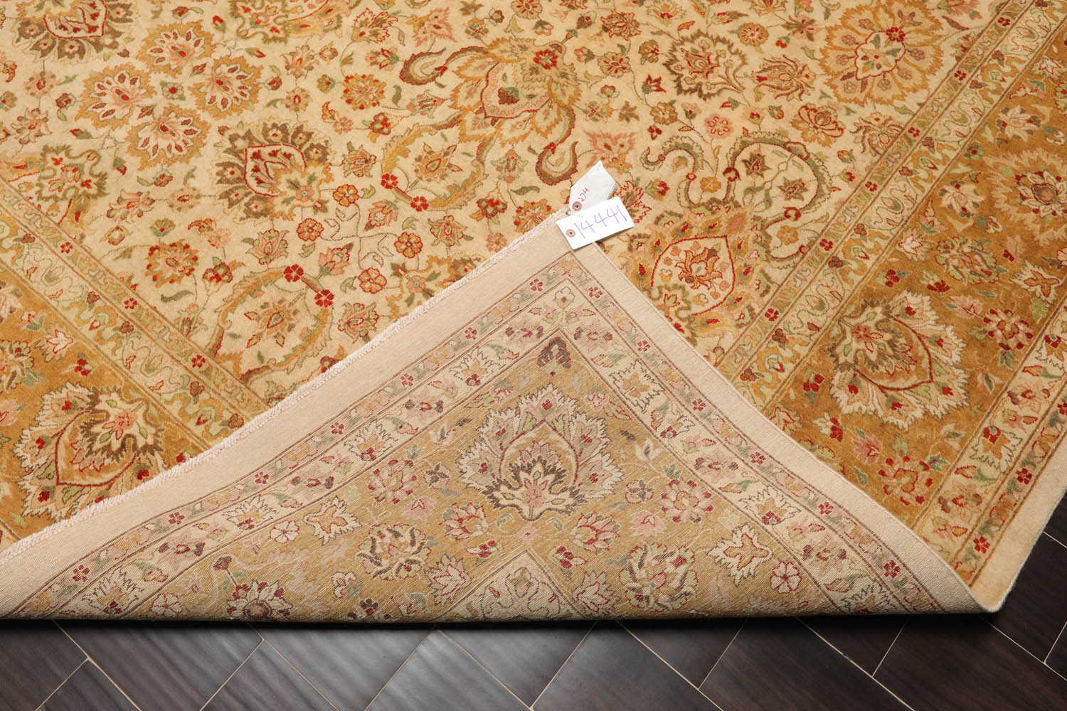 9x12 Beige, Tan, Green Color Hand Knotted All-Over 100% Wool Traditional Oriental Rug