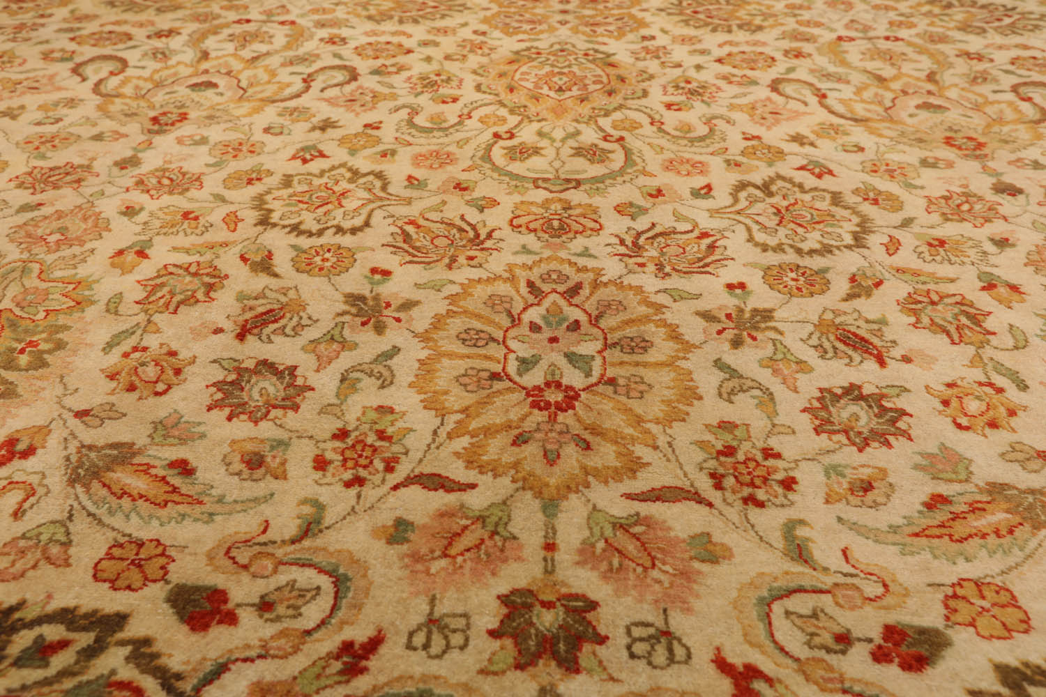9x12 Beige, Tan, Green Color Hand Knotted All-Over 100% Wool Traditional Oriental Rug