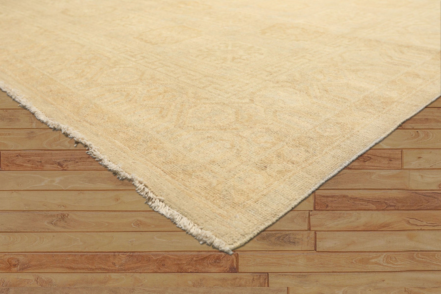 8x10 Beige, Tan, Celadon Color Hand Knotted Oushak Wool Transitional Oriental Rug
