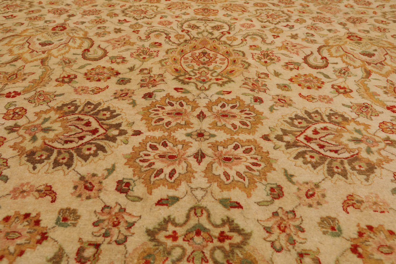 9x12 Beige, Tan, Green Color Hand Knotted All-Over 100% Wool Traditional Oriental Rug