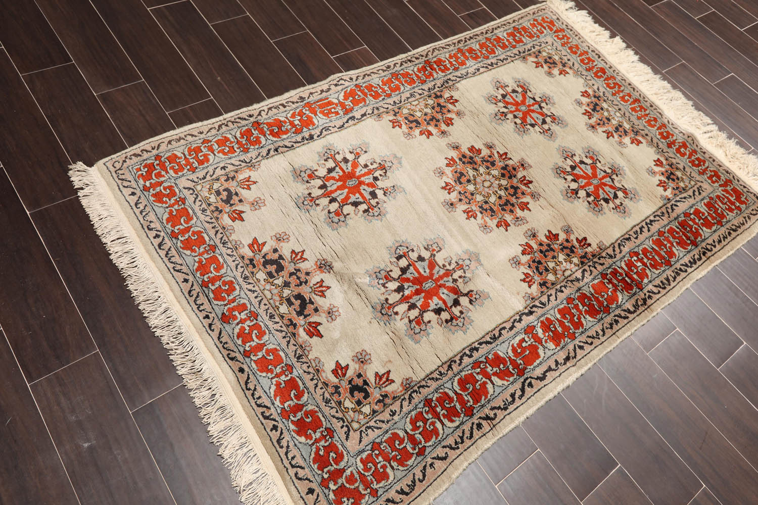 4x6 Mint, Burnt Orange, Charcoal Color Hand Knotted Floral 100% Wool Traditional-Persian/Oriental Oriental Rug