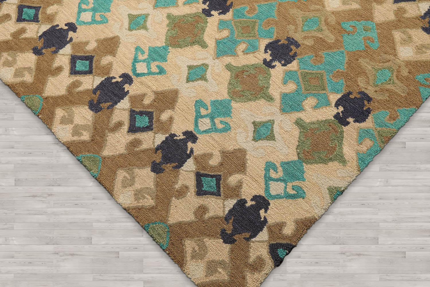 Multi Size Beige Brown Turquoise Color Hand Tufted All-Over Wool & Silk Modern Oriental Rug