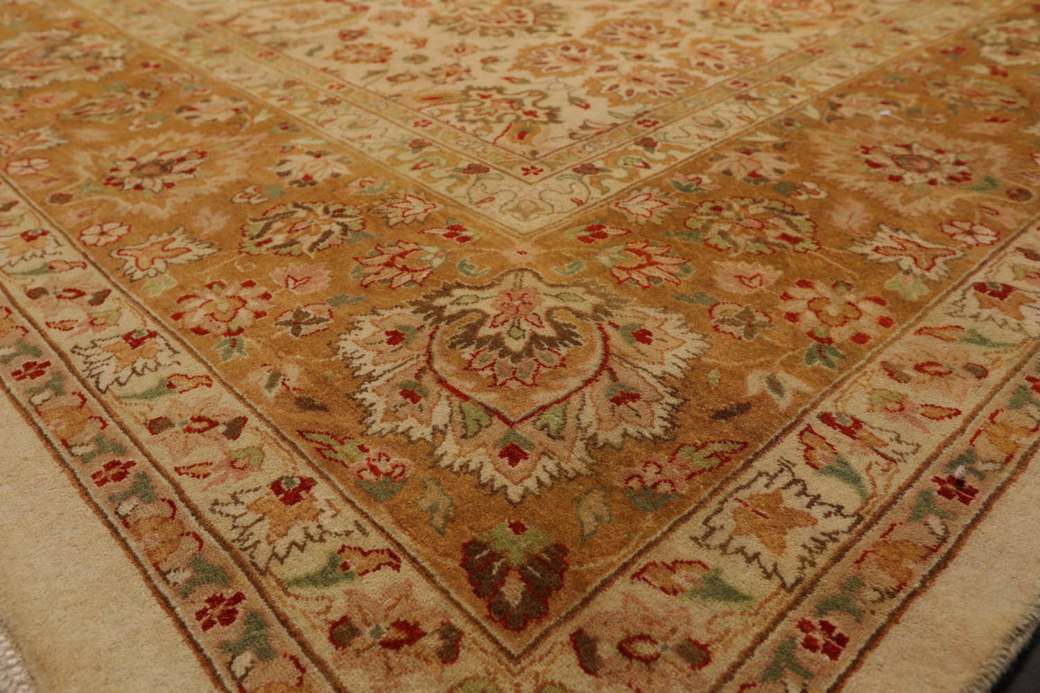 9x12 Beige, Tan, Green Color Hand Knotted All-Over 100% Wool Traditional Oriental Rug