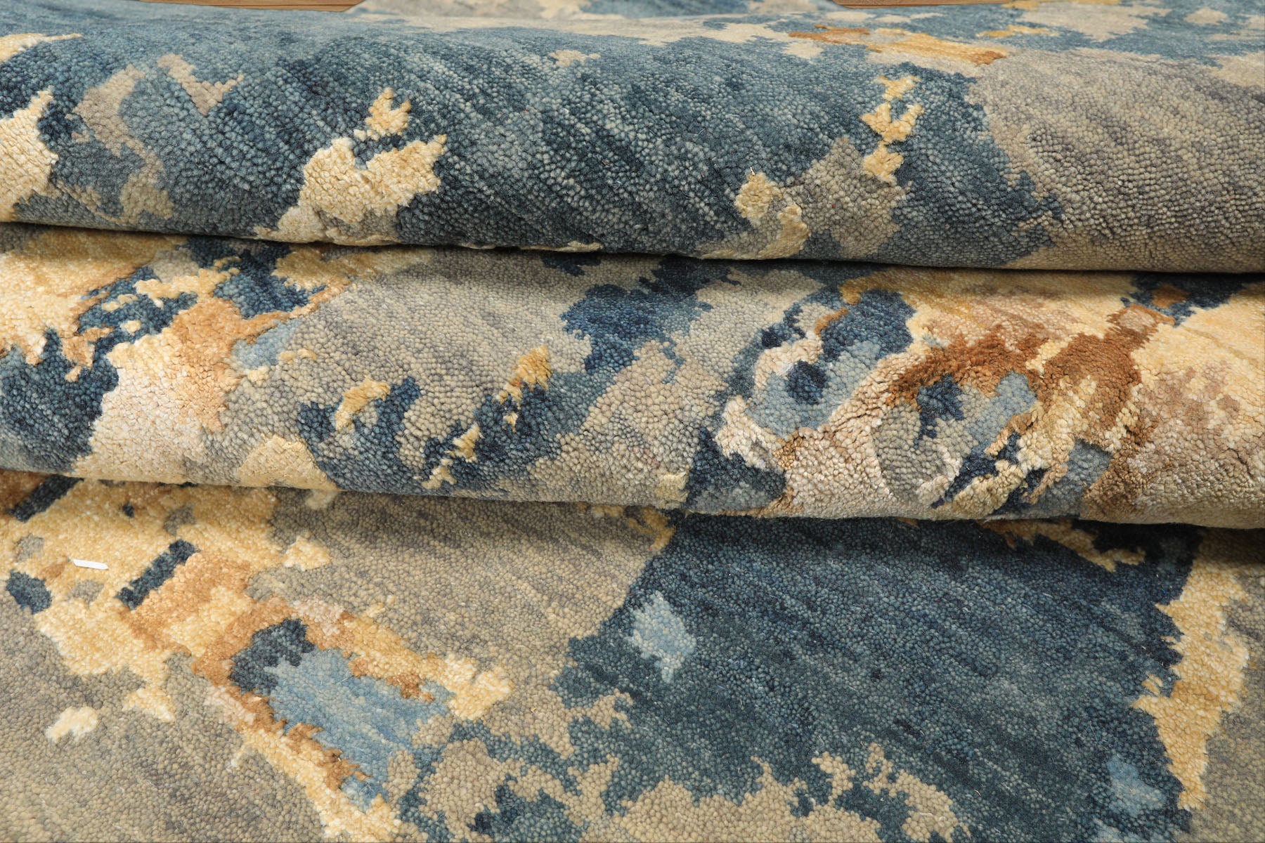 6x9 Gray, Aqua, Ivory Color Hand Knotted Indo Tibetan Wool & Bamboo Silk Modern & Contemporary Oriental Rug