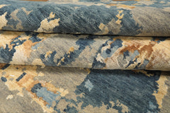 6x9 Gray, Aqua, Ivory Color Hand Knotted Indo Tibetan Wool & Bamboo Silk Modern & Contemporary Oriental Rug