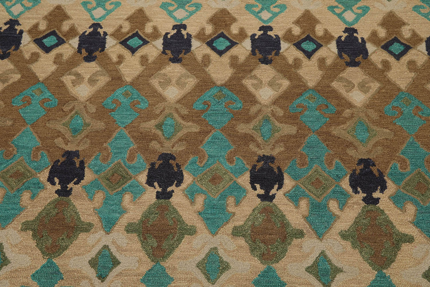 Multi Size Beige Brown Turquoise Color Hand Tufted All-Over Wool & Silk Modern Oriental Rug