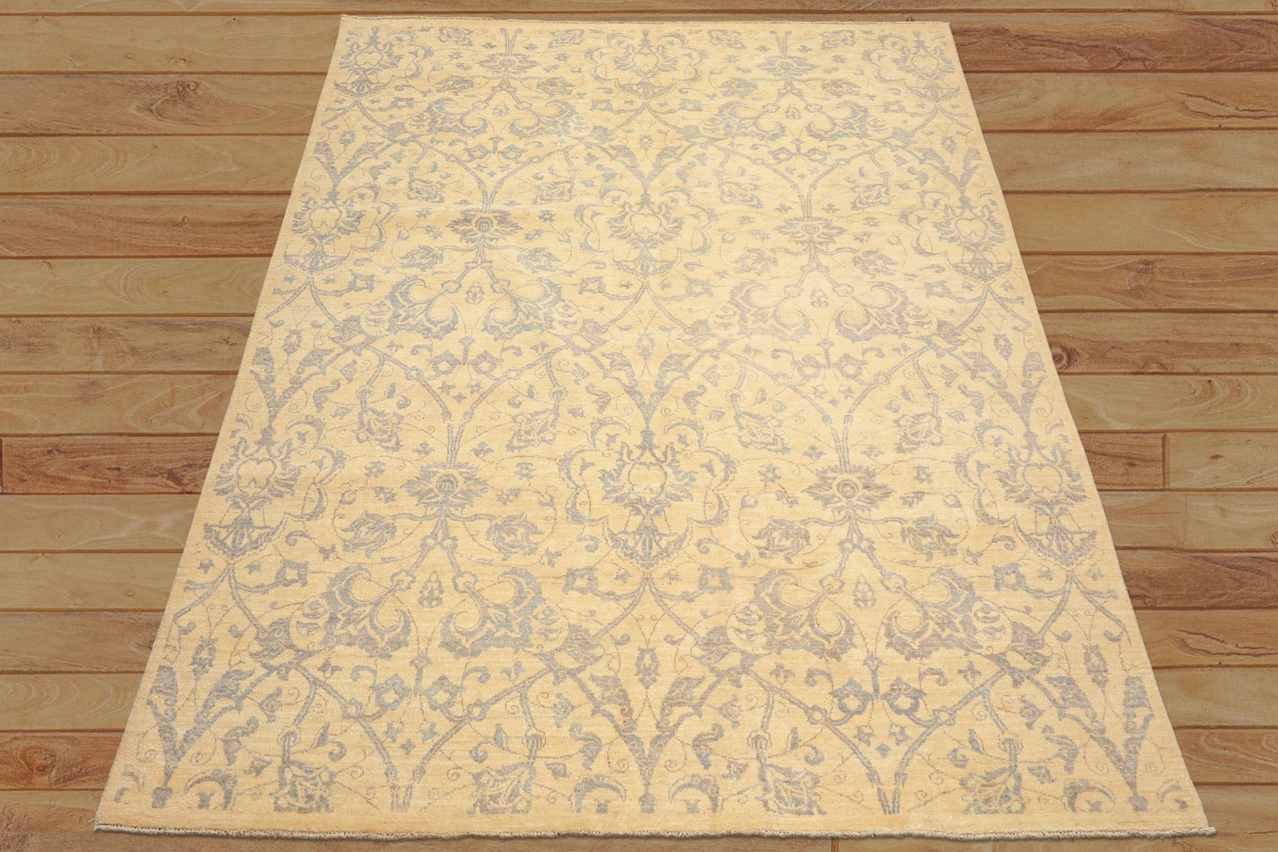 8x10 Ivory, Gray, Teal Color Hand Knotted Peshawar Wool Transitional Oriental Rug