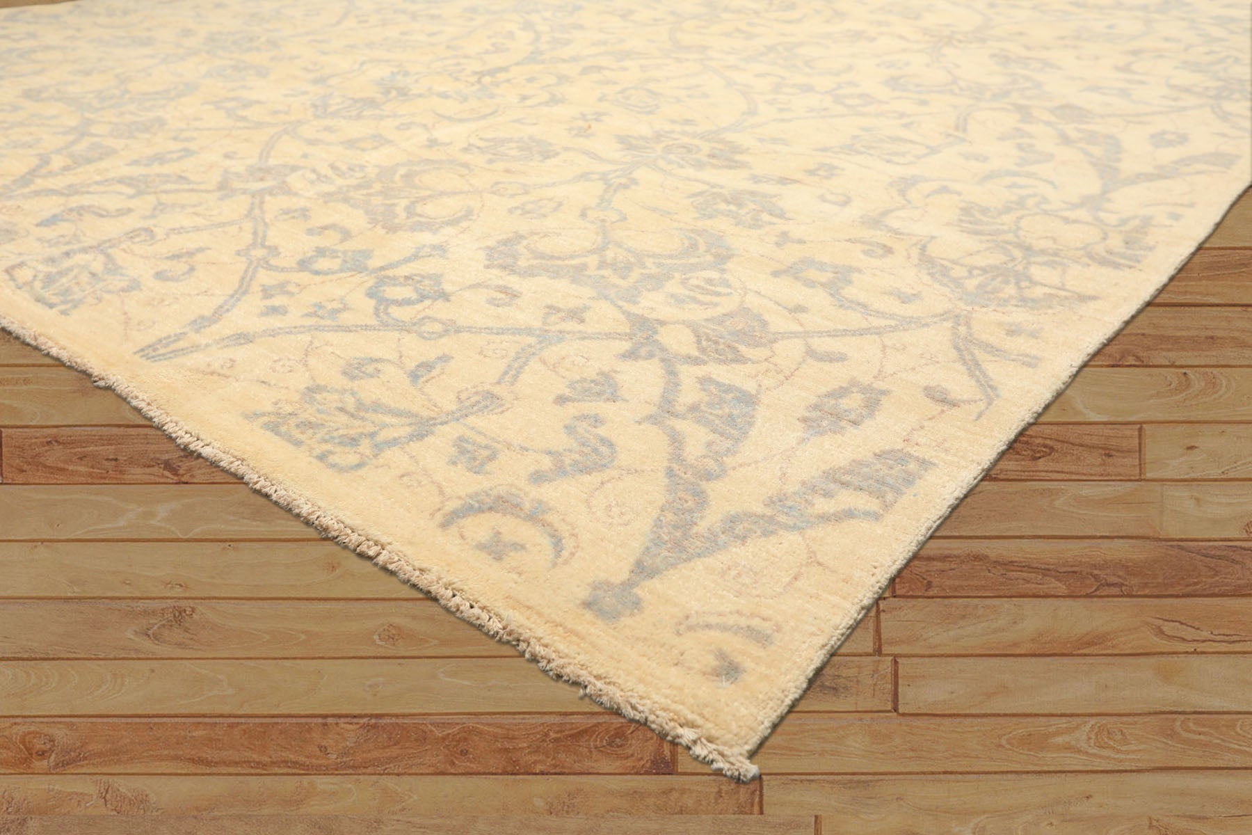 8x10 Ivory, Gray, Teal Color Hand Knotted Peshawar Wool Transitional Oriental Rug