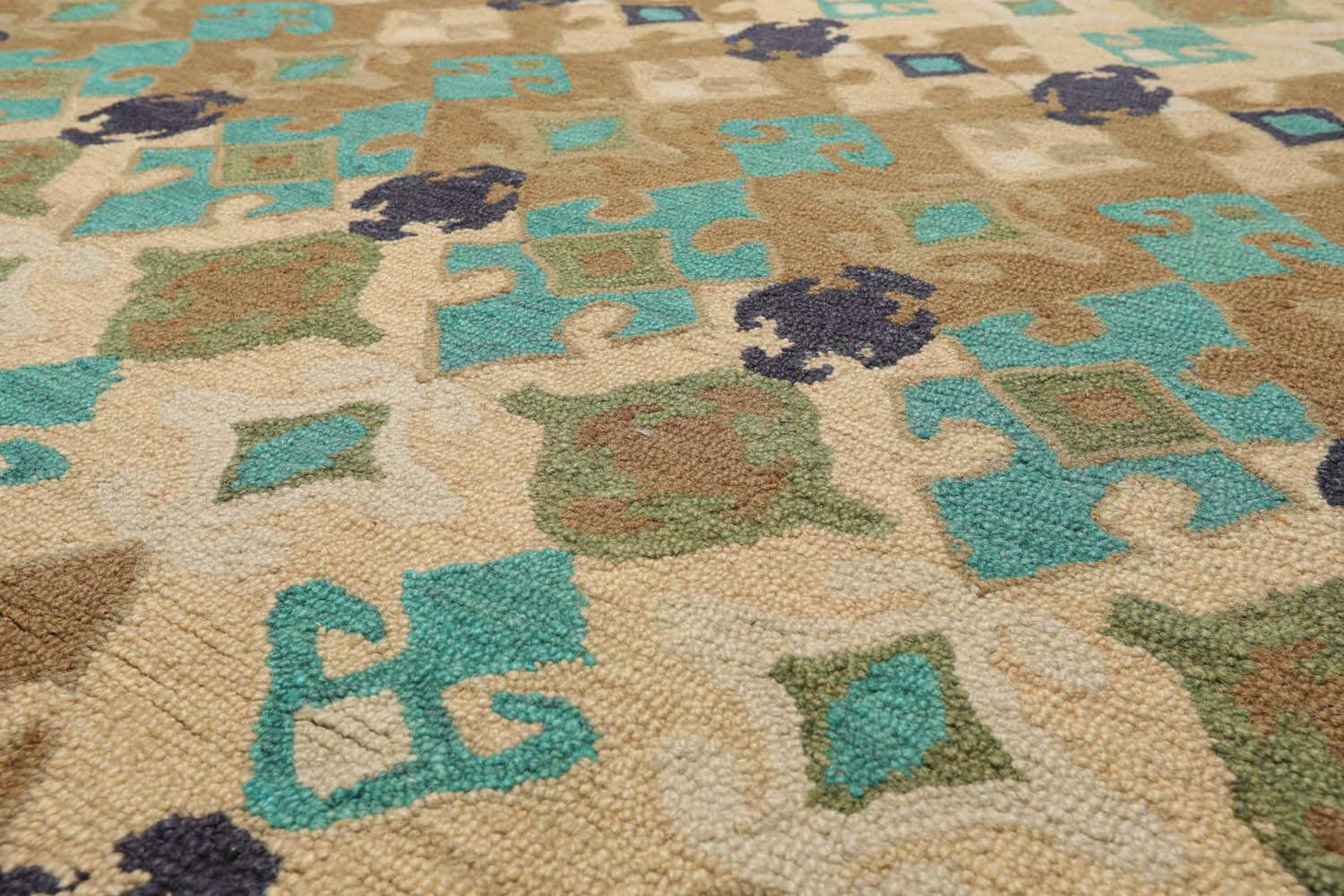 Multi Size Beige Brown Turquoise Color Hand Tufted All-Over Wool & Silk Modern Oriental Rug