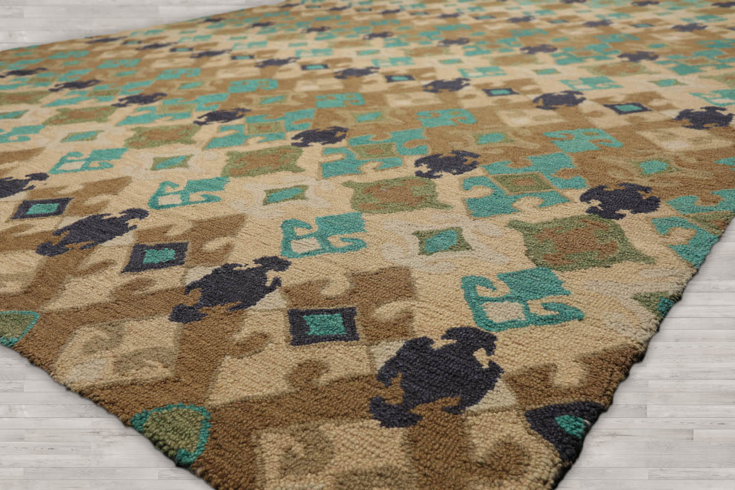Multi Size Beige Brown Turquoise Color Hand Tufted All-Over Wool & Silk Modern Oriental Rug