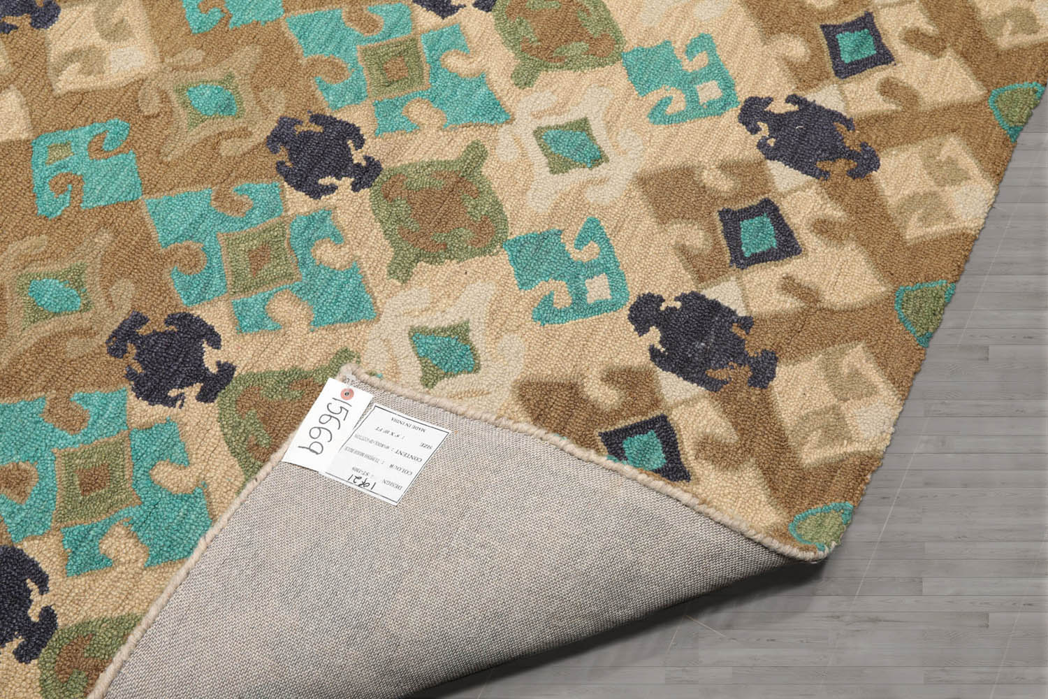 Multi Size Beige Brown Turquoise Color Hand Tufted All-Over Wool & Silk Modern Oriental Rug