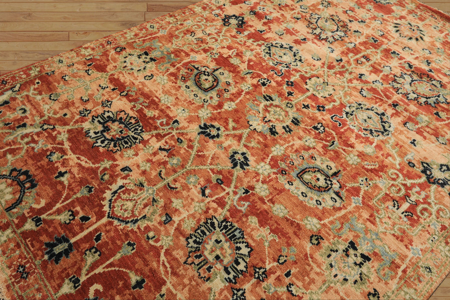 6x9 Burnt Orange, Blush, Aqua Color Hand Knotted Oushak Wool Arts & Crafts Oriental Rug