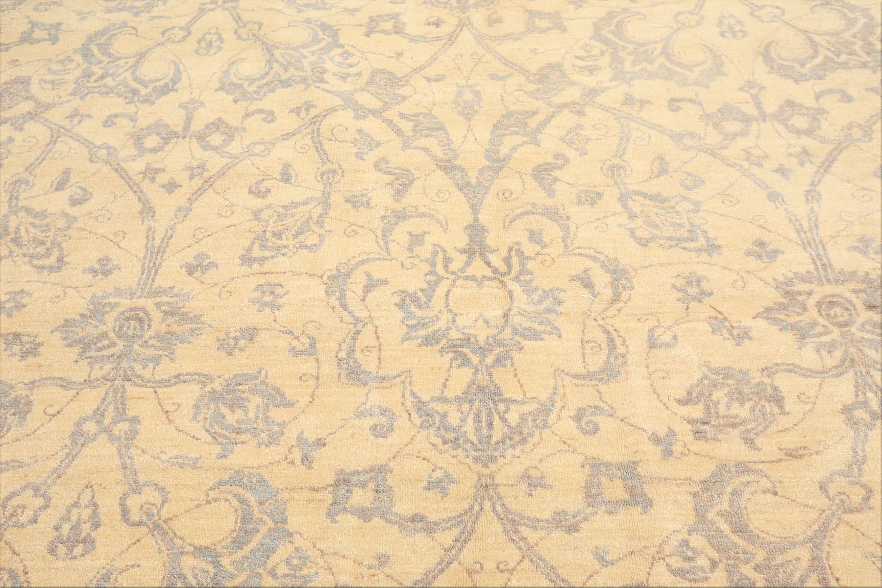 8x10 Ivory, Gray, Teal Color Hand Knotted Peshawar Wool Transitional Oriental Rug
