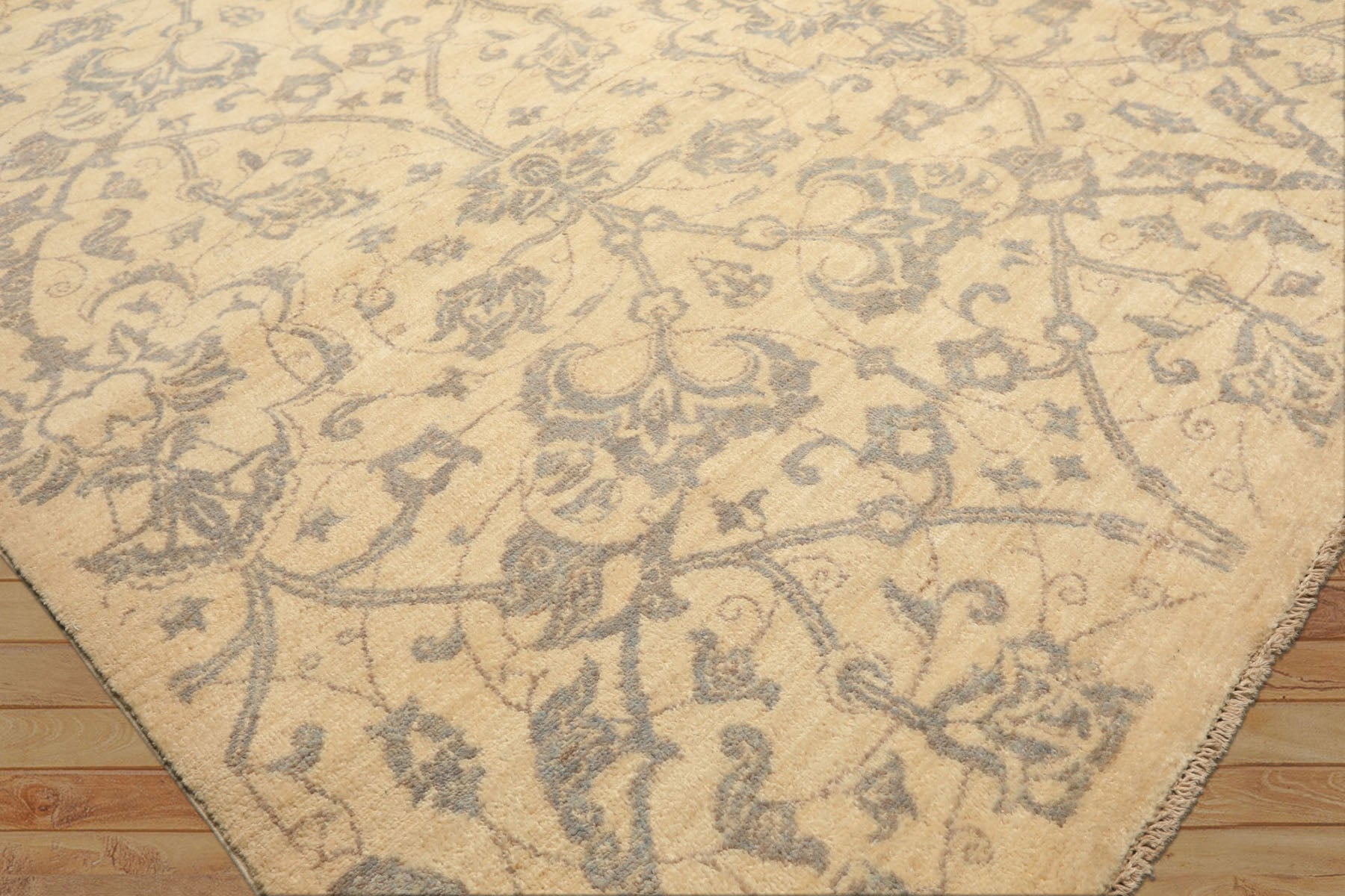 8x10 Ivory, Gray, Teal Color Hand Knotted Peshawar Wool Transitional Oriental Rug