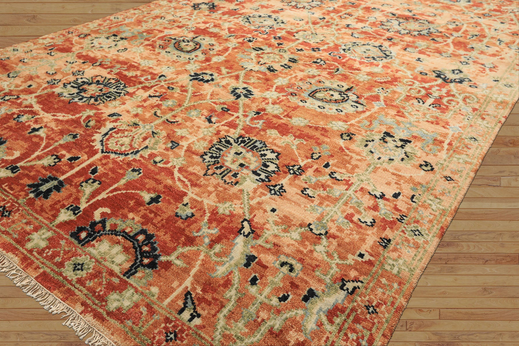6x9 Burnt Orange, Blush, Aqua Color Hand Knotted Oushak Wool Arts & Crafts Oriental Rug