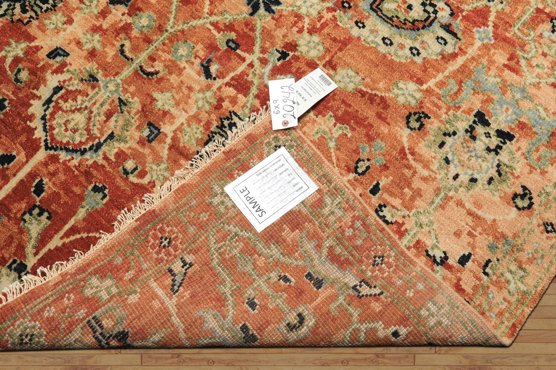 6x9 Burnt Orange, Blush, Aqua Color Hand Knotted Oushak Wool Arts & Crafts Oriental Rug