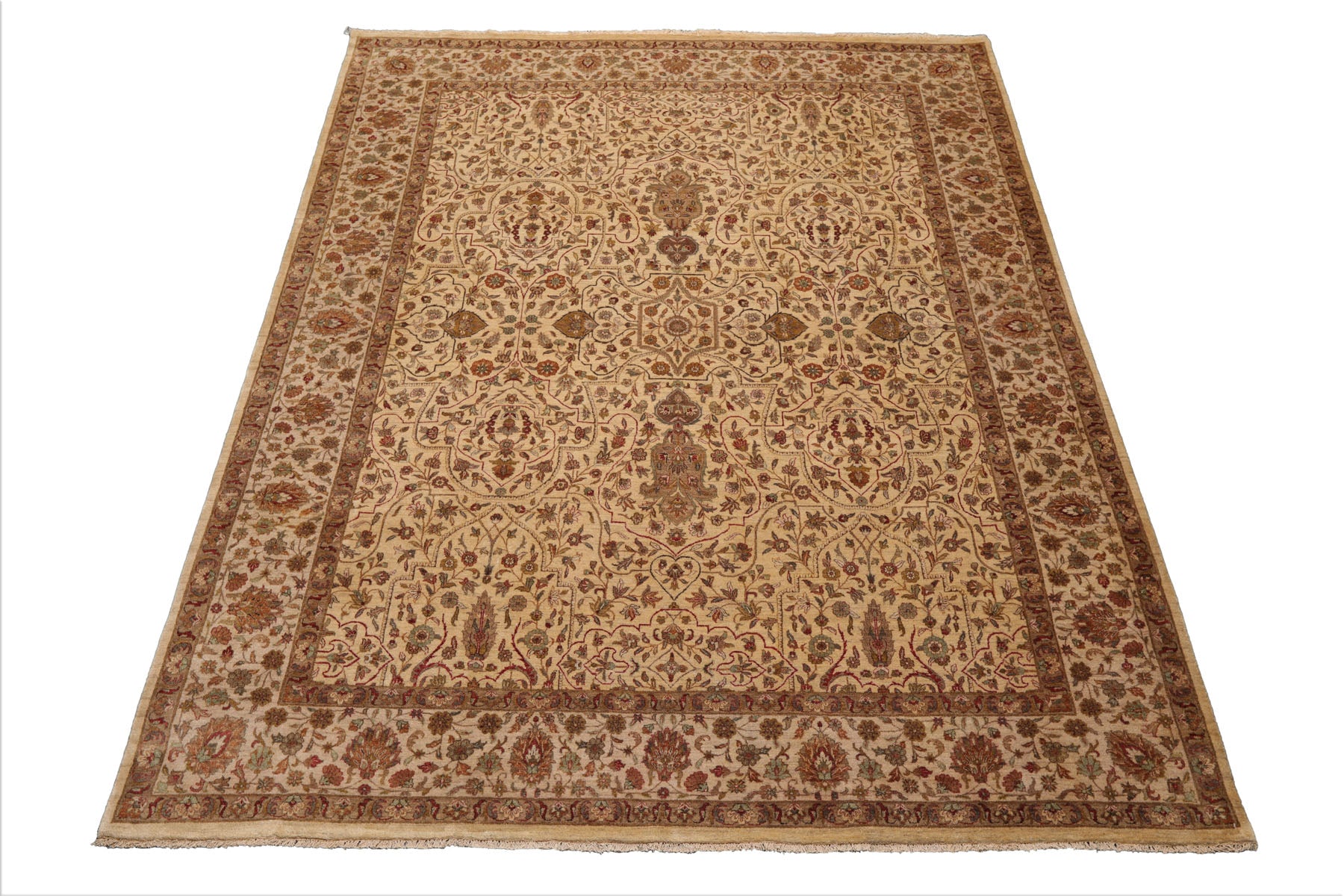 8x10 Beige, Brown, Sage Color Hand Knotted All-Over 100% Wool Traditional-Persian/Oriental Oriental Rug