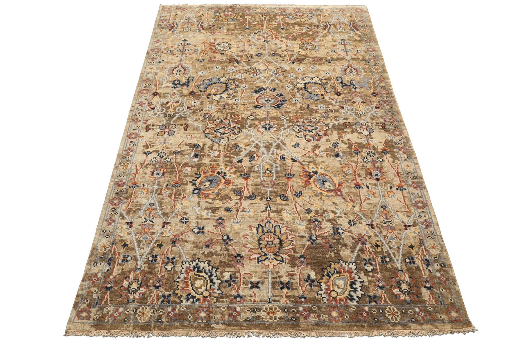 6x9 Beige, Rust, Navy Color Hand Knotted Oushak Wool Arts & Crafts Oriental Rug