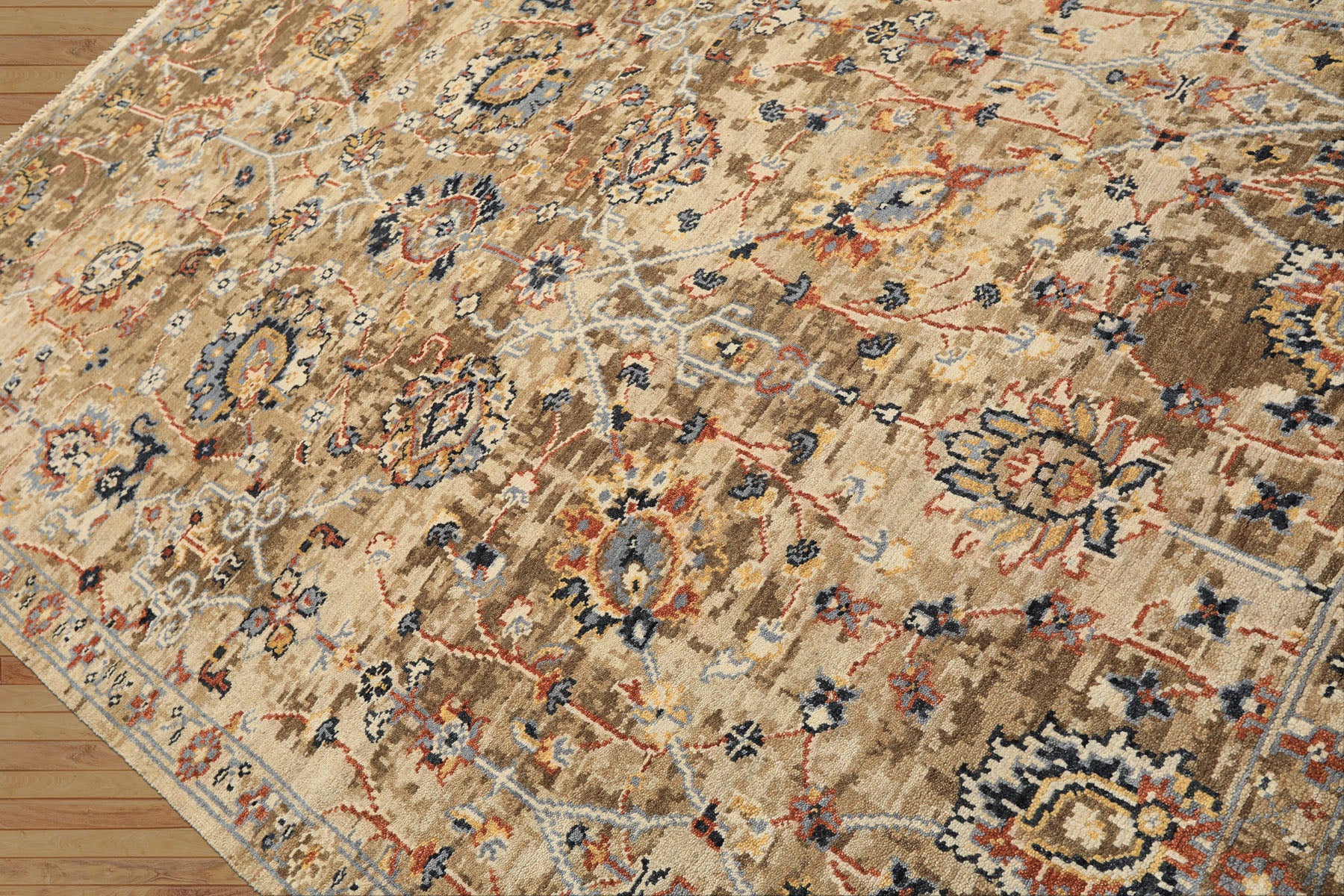 6x9 Beige, Rust, Navy Color Hand Knotted Oushak Wool Arts & Crafts Oriental Rug