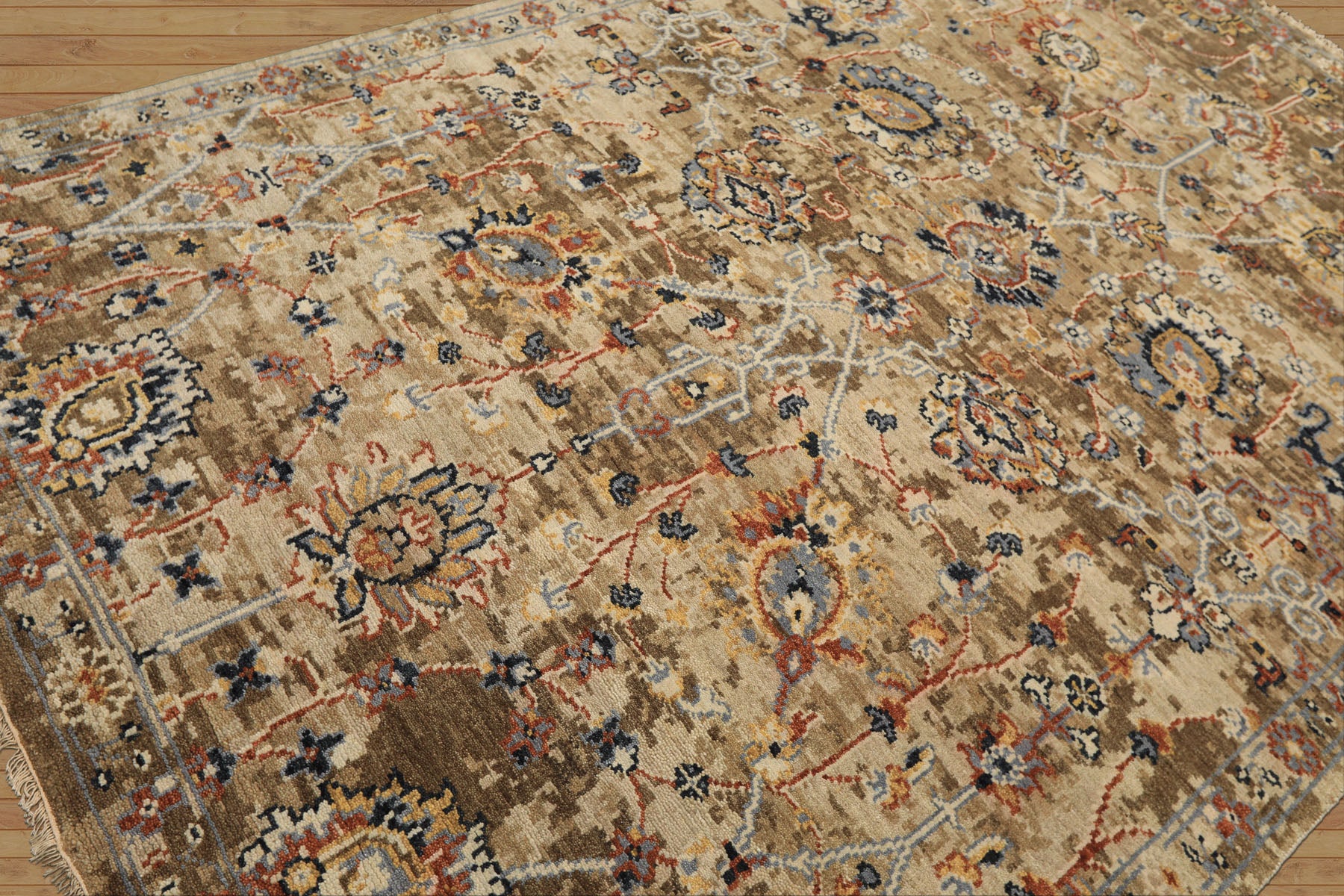 6x9 Beige, Rust, Navy Color Hand Knotted Oushak Wool Arts & Crafts Oriental Rug