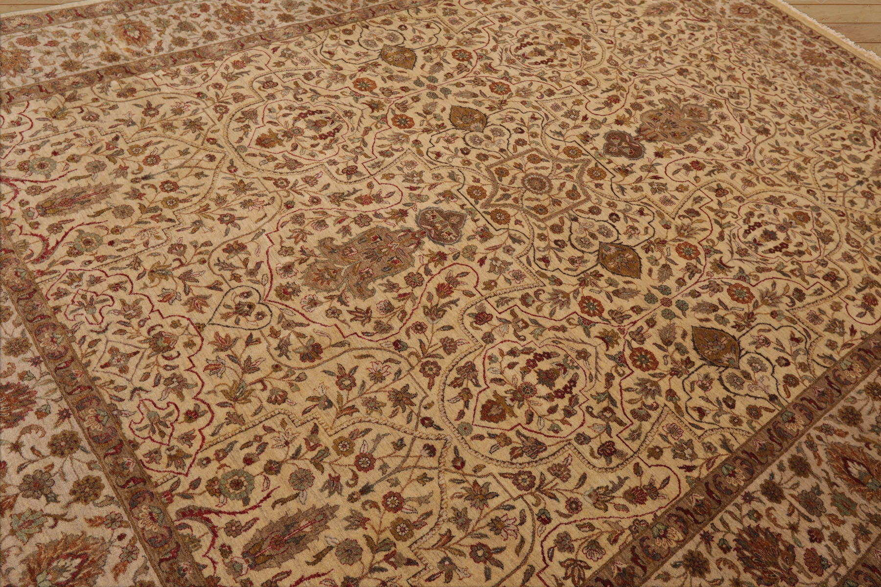 8x10 Beige, Brown, Sage Color Hand Knotted All-Over 100% Wool Traditional-Persian/Oriental Oriental Rug
