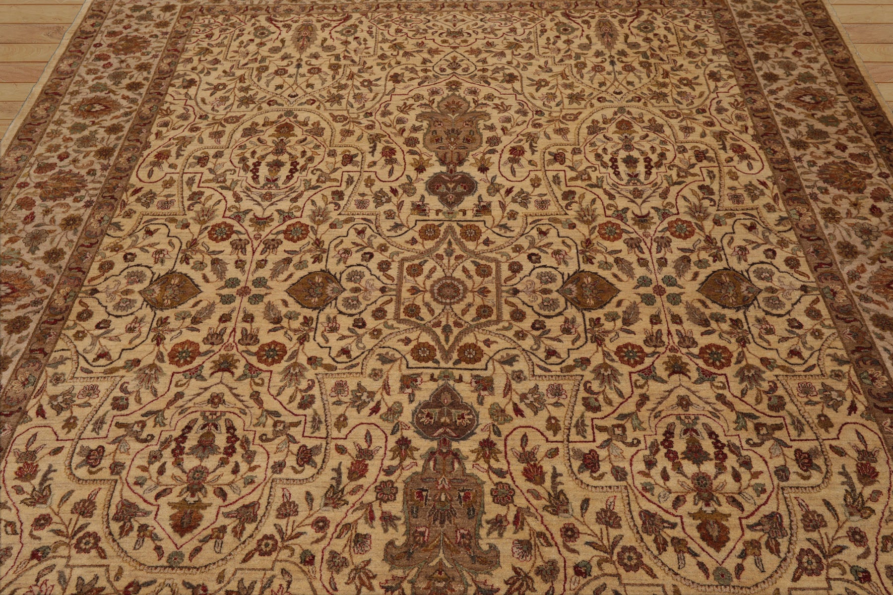 8x10 Beige, Brown, Sage Color Hand Knotted All-Over 100% Wool Traditional-Persian/Oriental Oriental Rug