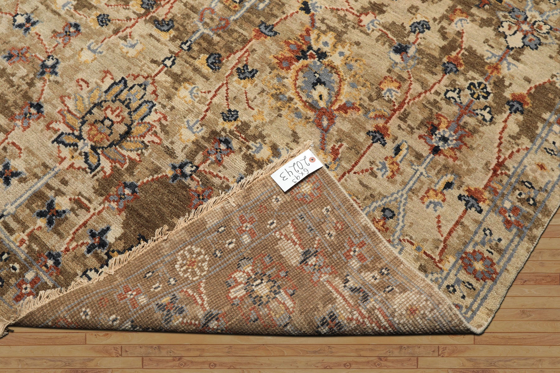 6x9 Beige, Rust, Navy Color Hand Knotted Oushak Wool Arts & Crafts Oriental Rug