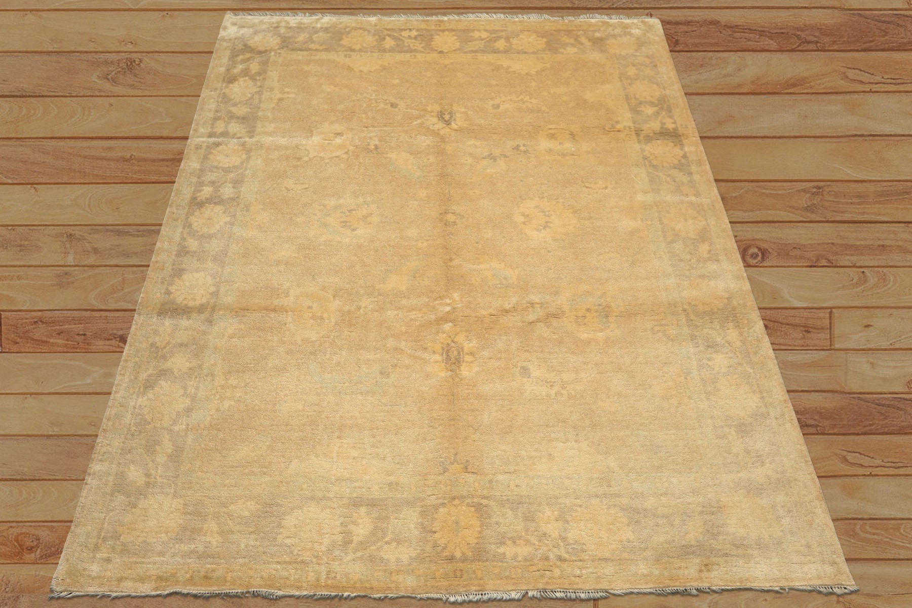 8x10 Beige, Taupe, Celadon Color Hand Knotted Oushak New Zealand Wool Transitional Oriental Rug