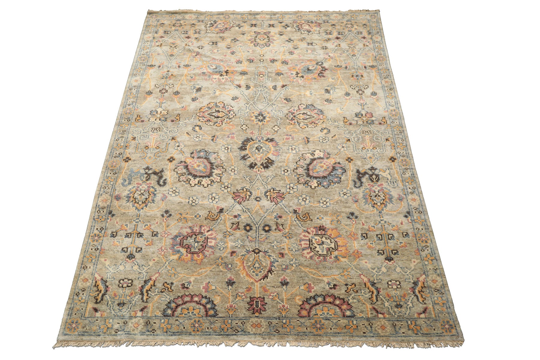 6x9 Gray, Blue, Rose Color Hand Knotted Oushak Wool Arts & Crafts Oriental Rug