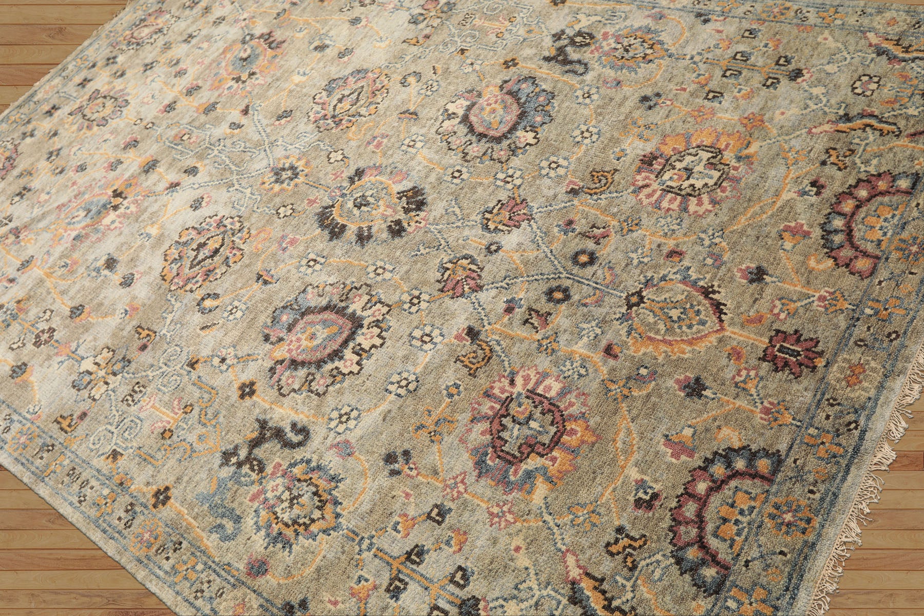 6x9 Gray, Blue, Rose Color Hand Knotted Oushak Wool Arts & Crafts Oriental Rug