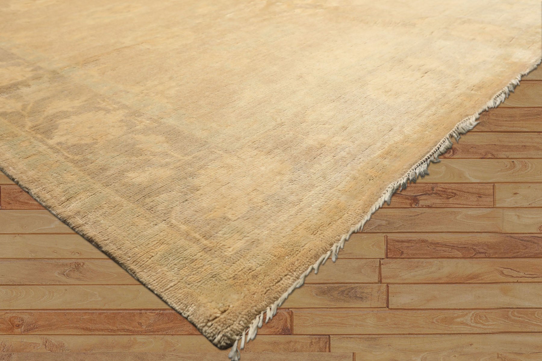 8x10 Beige, Taupe, Celadon Color Hand Knotted Oushak New Zealand Wool Transitional Oriental Rug