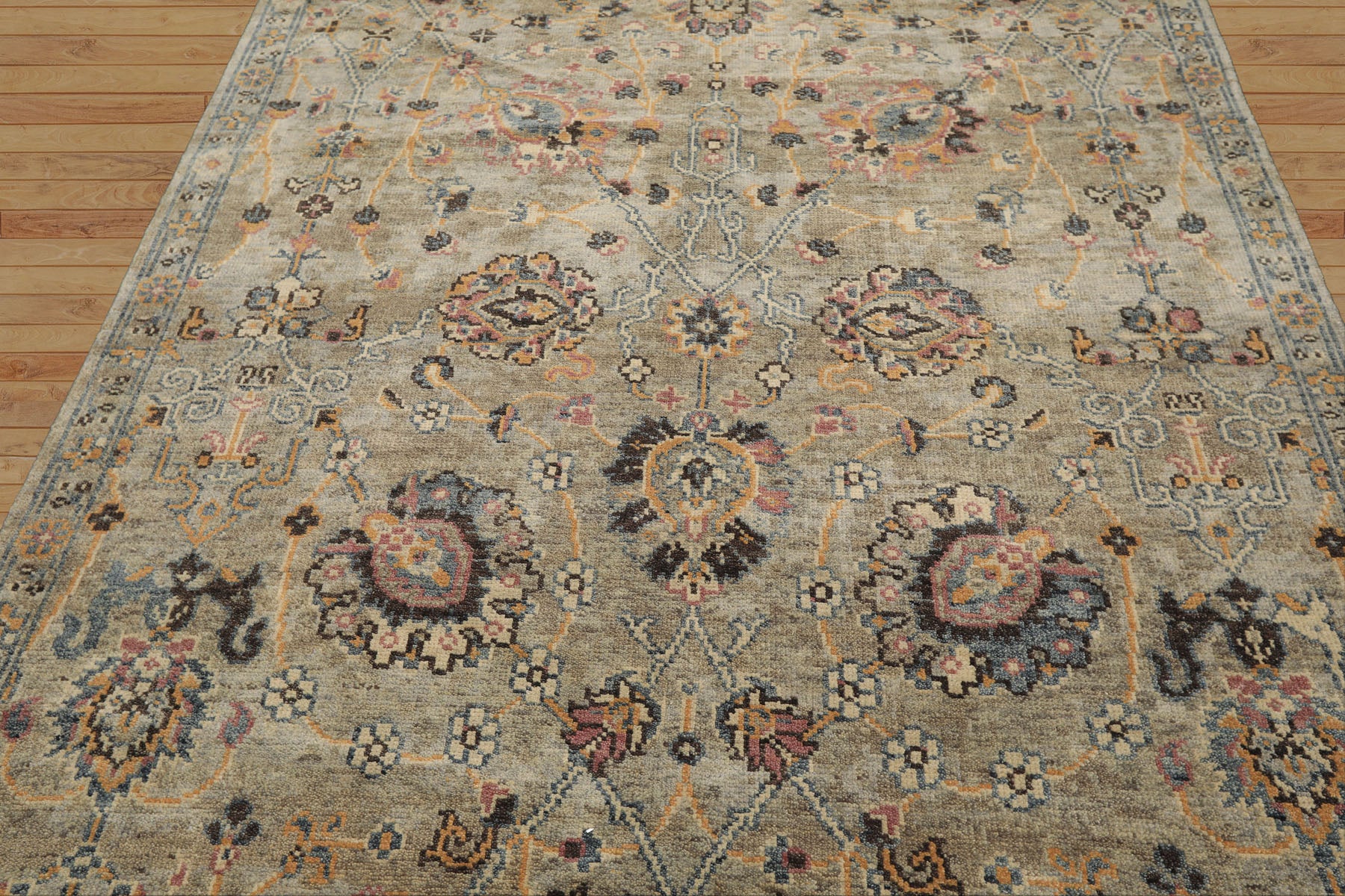 6x9 Gray, Blue, Rose Color Hand Knotted Oushak Wool Arts & Crafts Oriental Rug