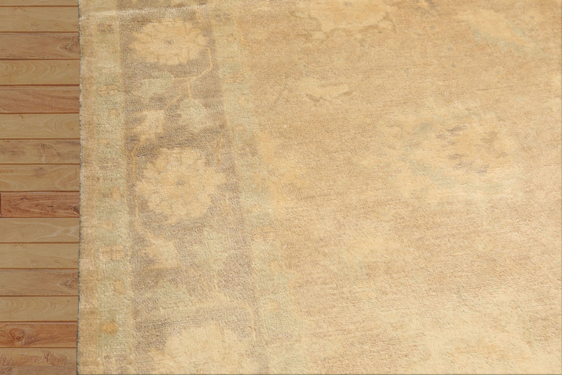 8x10 Beige, Taupe, Celadon Color Hand Knotted Oushak New Zealand Wool Transitional Oriental Rug