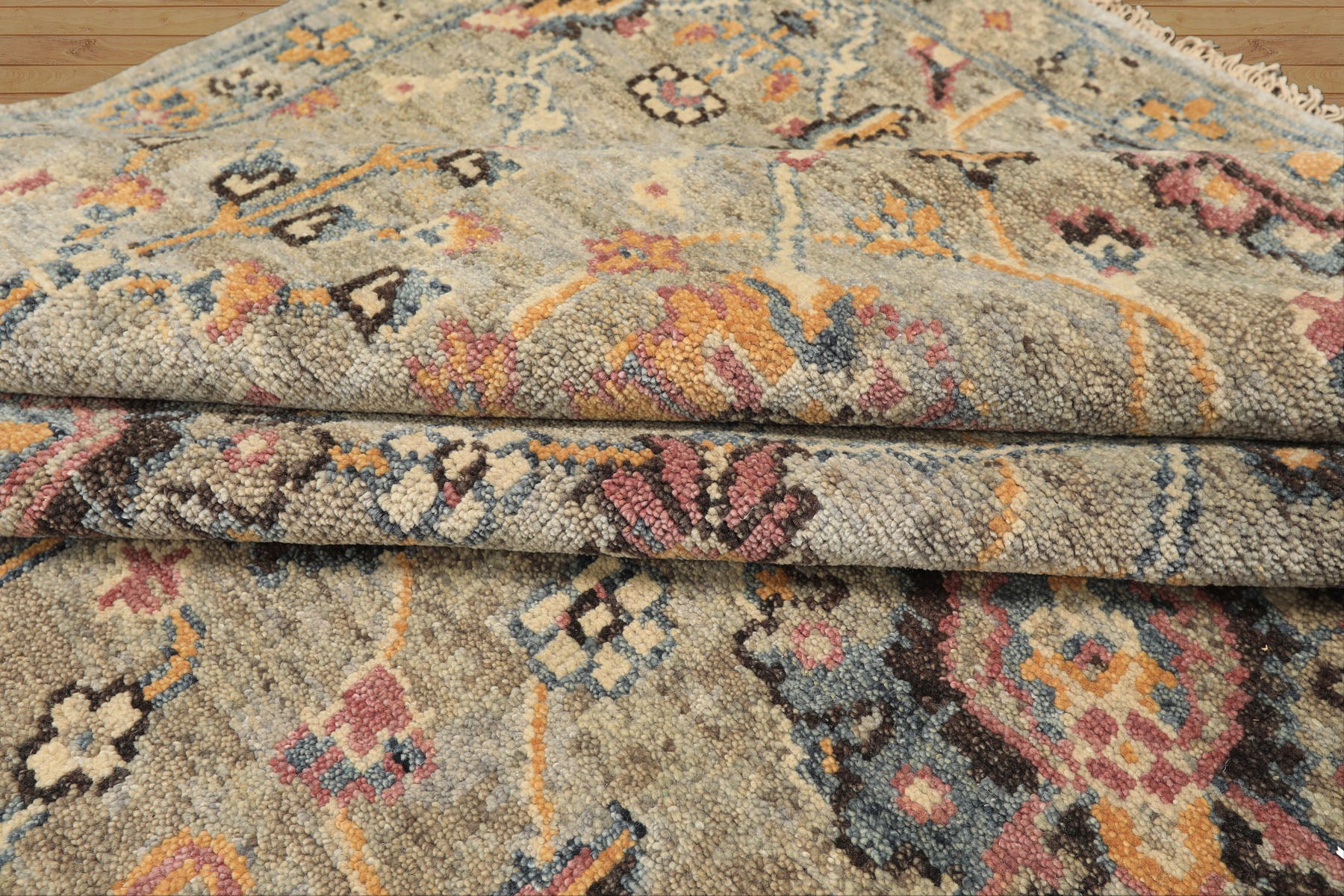 6x9 Gray, Blue, Rose Color Hand Knotted Oushak Wool Arts & Crafts Oriental Rug