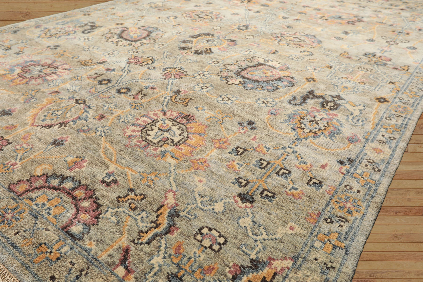 6x9 Gray, Blue, Rose Color Hand Knotted Oushak Wool Arts & Crafts Oriental Rug