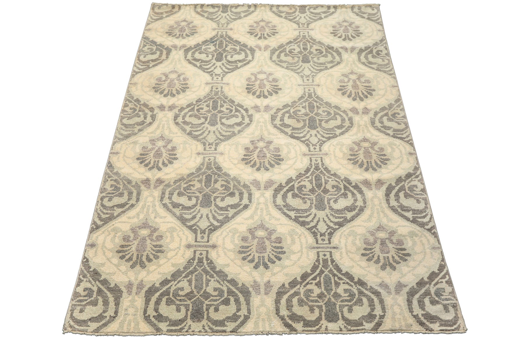 6x9 Ivory, Faded Mint, Gray Color Hand Knotted Oushak Wool Transitional Oriental Rug