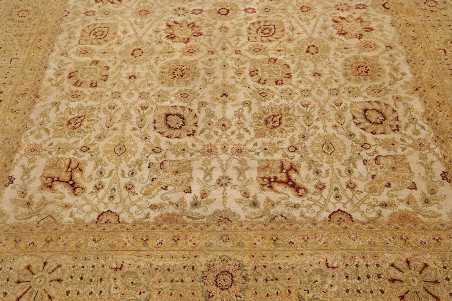 8x10 Beige, Gold, Sage Color Hand Knotted All-Over 100% Wool Traditional-Persian/Oriental Oriental Rug