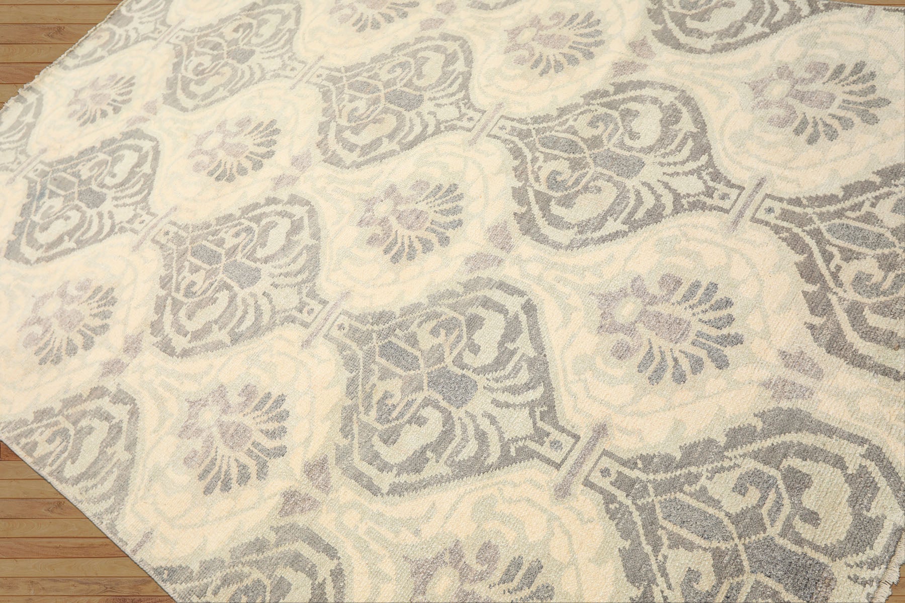 6x9 Ivory, Faded Mint, Gray Color Hand Knotted Oushak Wool Transitional Oriental Rug