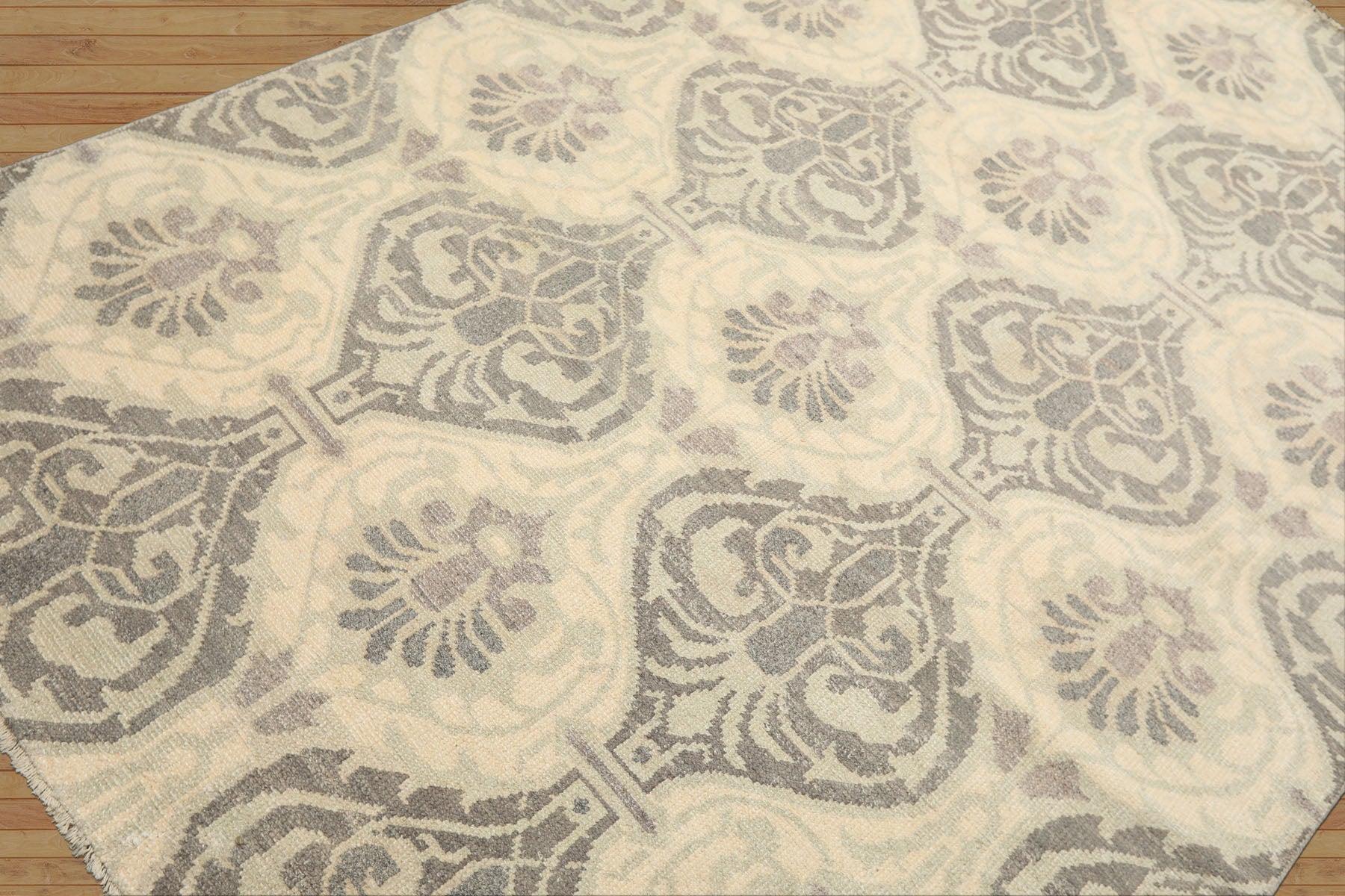 6x9 Ivory, Faded Mint, Gray Color Hand Knotted Oushak Wool Transitional Oriental Rug