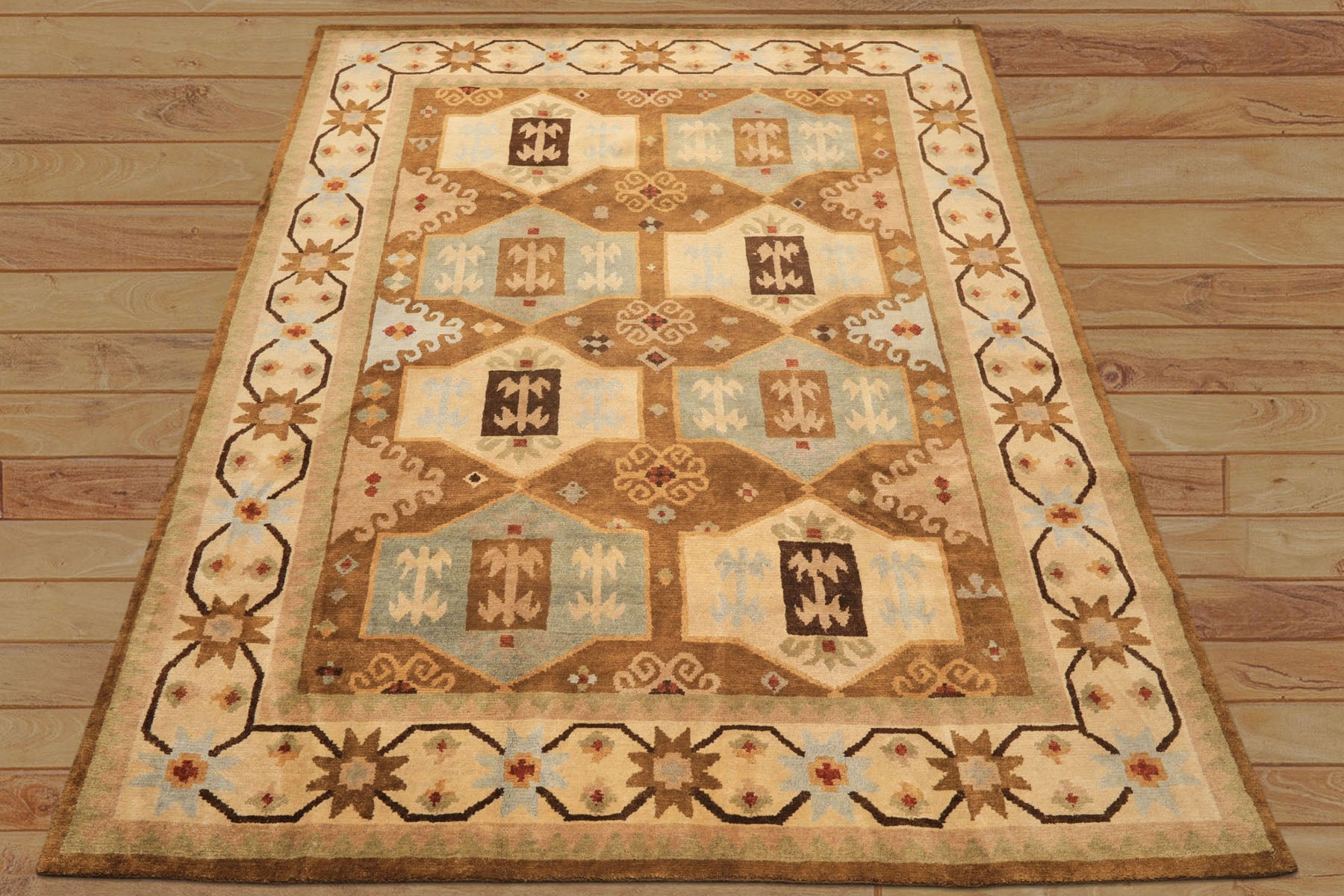 8x10 Beige, Gold, Sage Color Hand Knotted Tibetan Wool Modern & Contemporary Oriental Rug