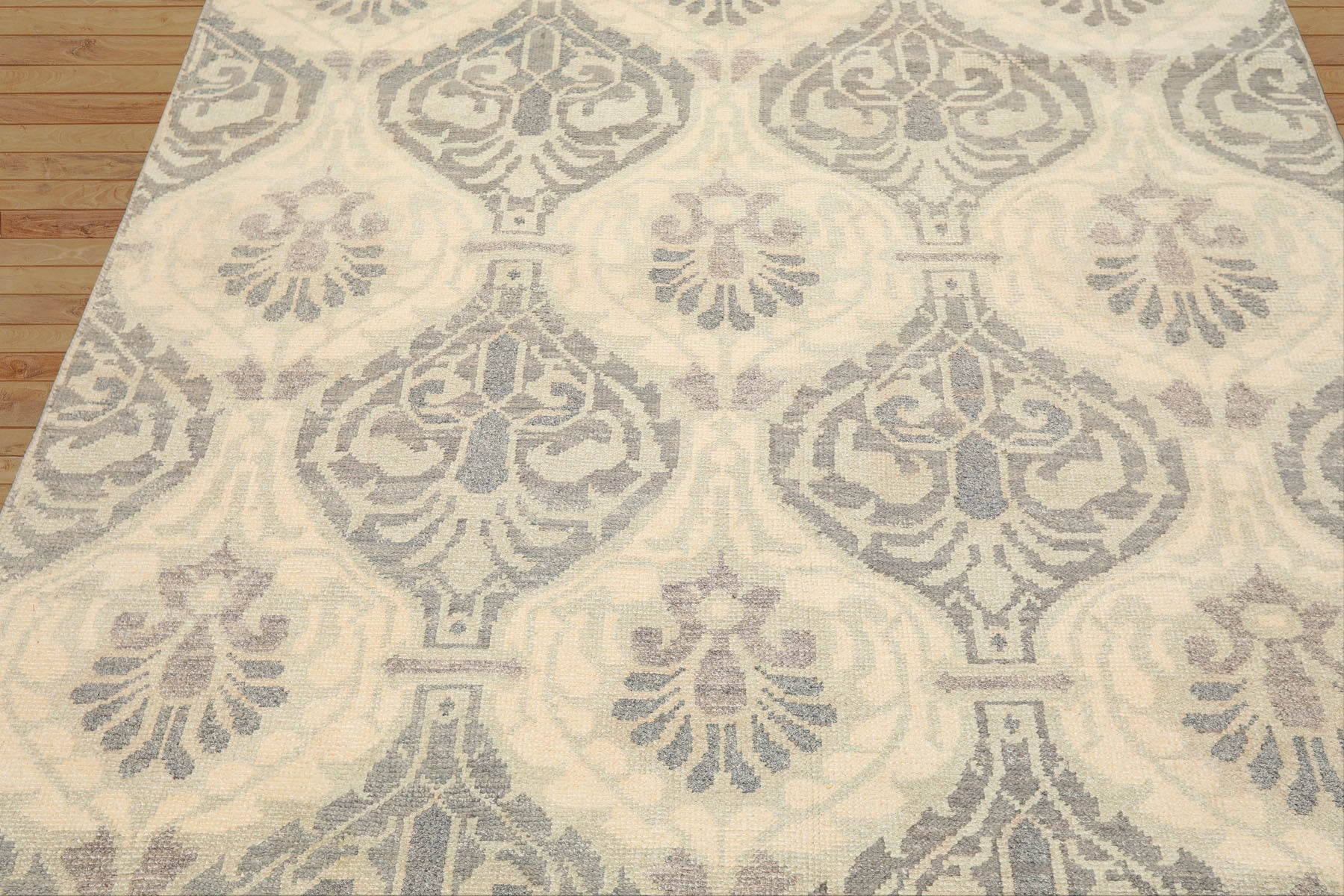 6x9 Ivory, Faded Mint, Gray Color Hand Knotted Oushak Wool Transitional Oriental Rug