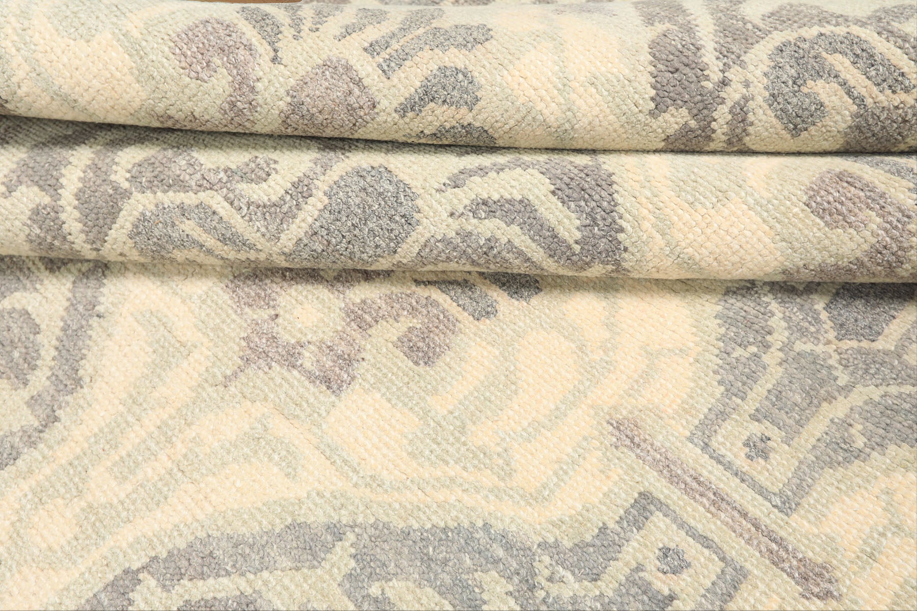 6x9 Ivory, Faded Mint, Gray Color Hand Knotted Oushak Wool Transitional Oriental Rug