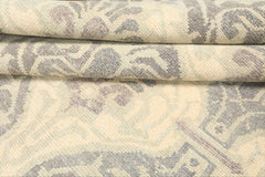 6x9 Ivory, Faded Mint, Gray Color Hand Knotted Oushak Wool Transitional Oriental Rug