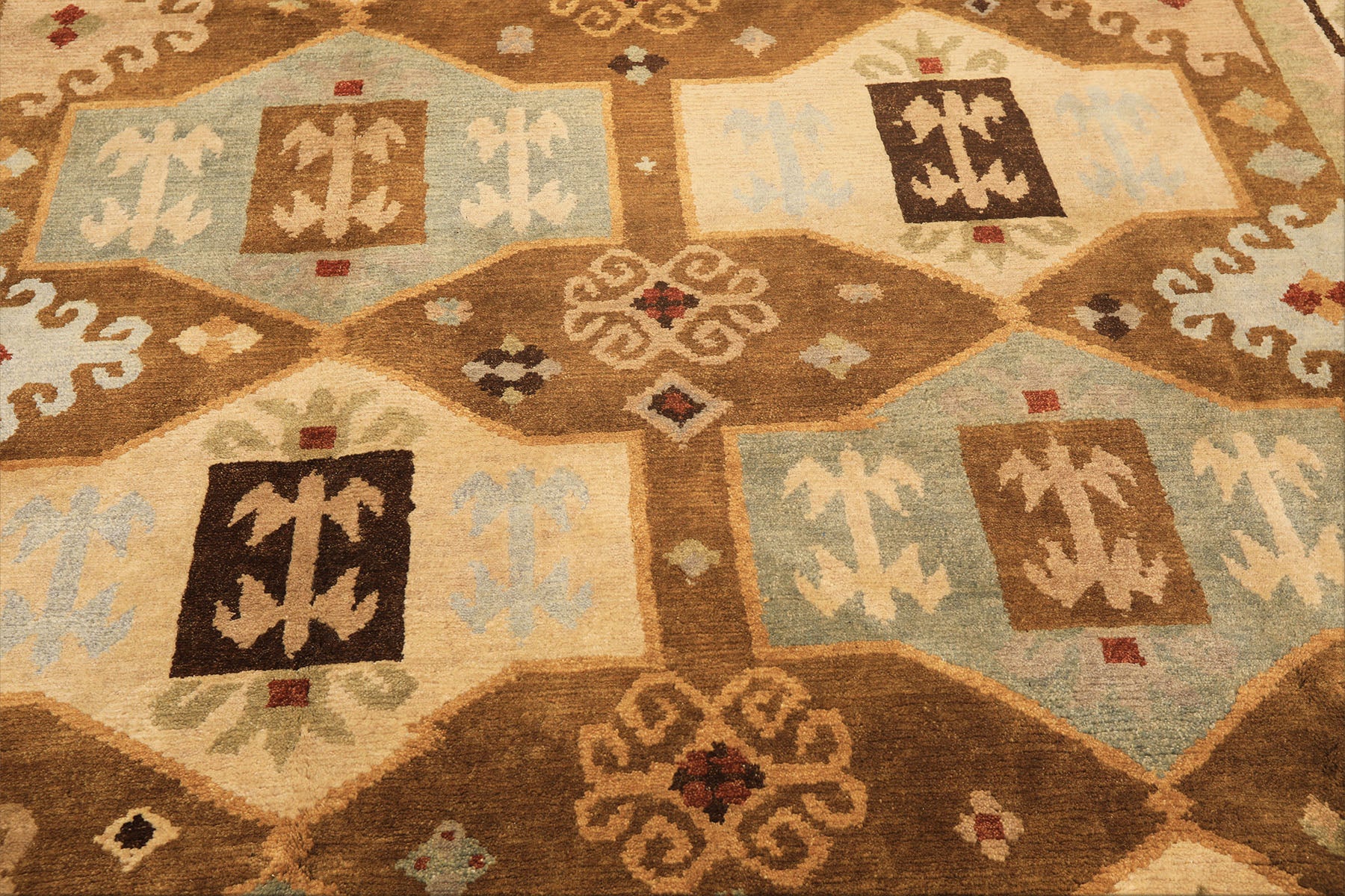 8x10 Beige, Gold, Sage Color Hand Knotted Tibetan Wool Modern & Contemporary Oriental Rug